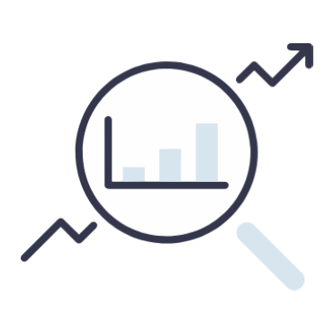 icone d'une loupe avec un dashboard et une fleche montante