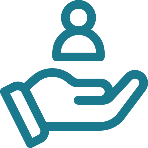 main tendue, avec une icone d'un avatar. Signification client