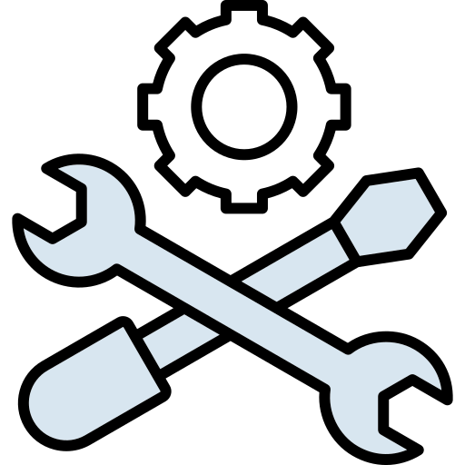 icone d'outils avec un engrenage, représentant la construction