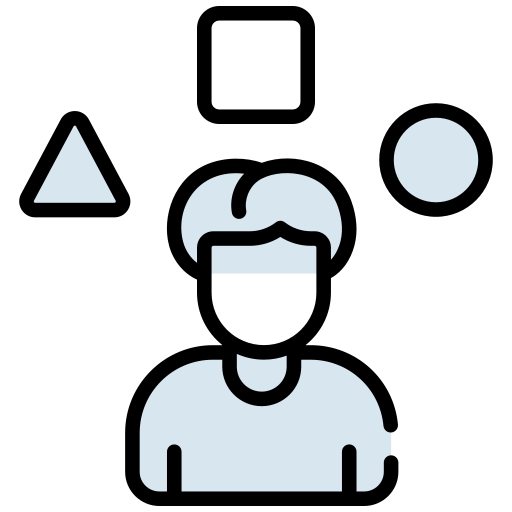 icone d'un avatar avec des formes qui gravitent autour de sa tête. Cette icone vient illustrer l'expérience utilisateur