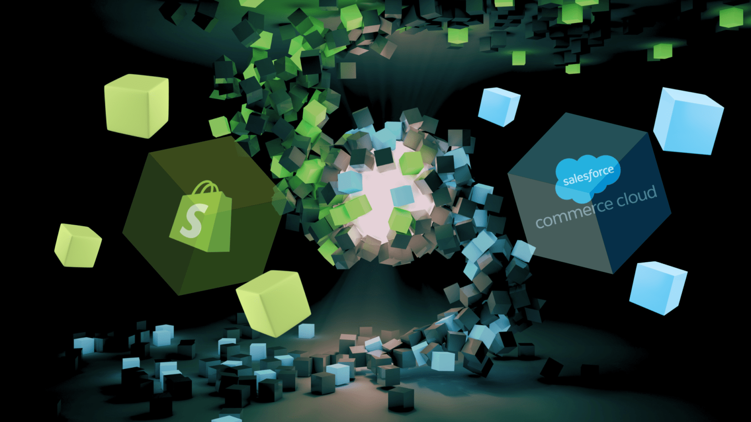 image représentant les logos des deux solutions concurrentes salesforce et shopify