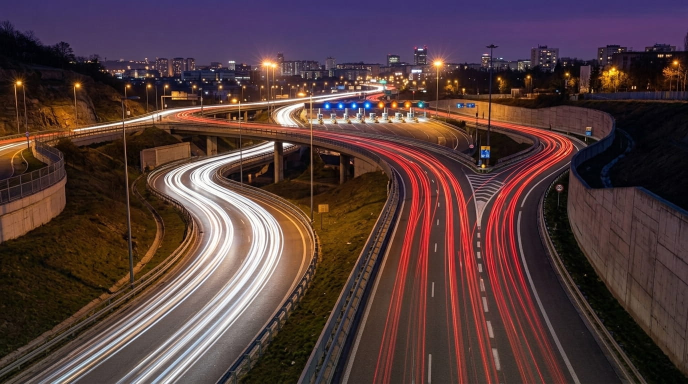 trainnée lumineuse sur l'autoroute de nuit